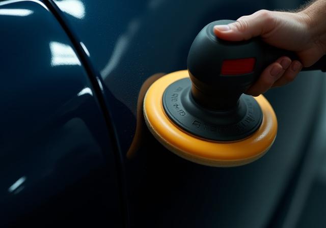Close-up of a buffer polishing a car's exterior